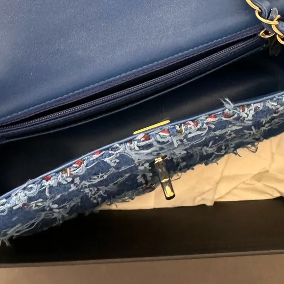 Chanel Blue Tweed Quilted Small Mini Classic Flap Bag - Picture 7 of 11